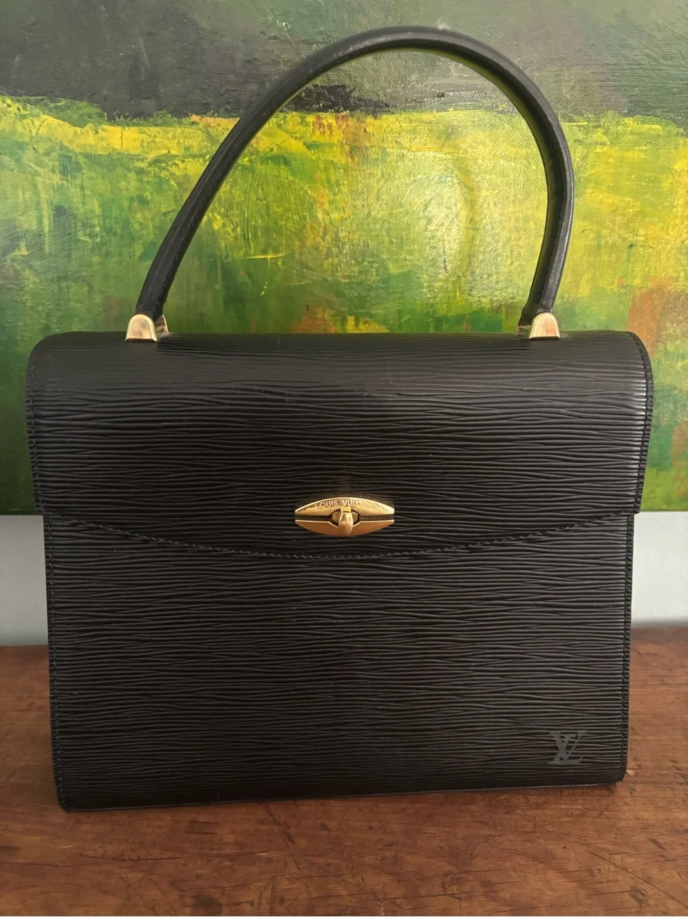 Authentic Louis Vuitton Black Epi Leather Malesherbes Handbag with brass hdwre - Picture 2 of 16